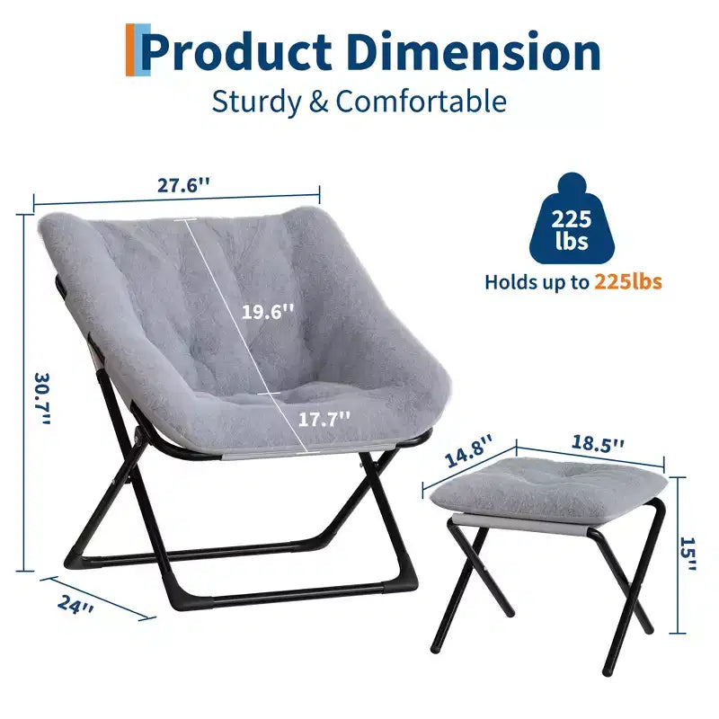 Fauteuil soucoupe, siège moelleux et confortable avec base antidérapante, fauteuil de salon pliable XL pour adolescents et adultes, fauteuil d'appoint pour chambre à coucher ou dortoir