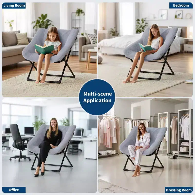 Fauteuil soucoupe, siège moelleux et confortable avec base antidérapante, fauteuil de salon pliable XL pour adolescents et adultes, fauteuil d'appoint pour chambre à coucher ou dortoir
