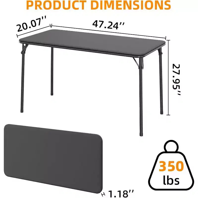 Table pliante de 4 pieds pour intérieur/extérieur, pieds métalliques verrouillables, plateau en cuir PU rembourré, pour pique-niques, fêtes, barbecues, camping