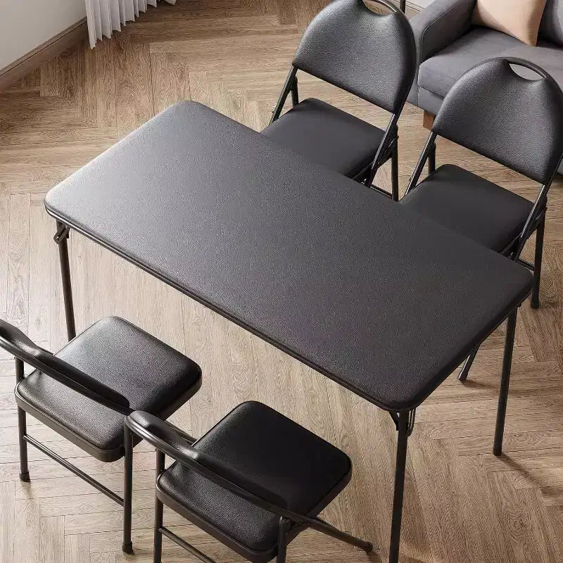 Table pliante de 4 pieds pour intérieur/extérieur, pieds métalliques verrouillables, plateau en cuir PU rembourré, pour pique-niques, fêtes, barbecues, camping