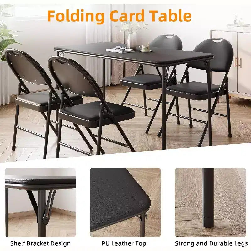 Table pliante de 4 pieds pour intérieur/extérieur, pieds métalliques verrouillables, plateau en cuir PU rembourré, pour pique-niques, fêtes, barbecues, camping