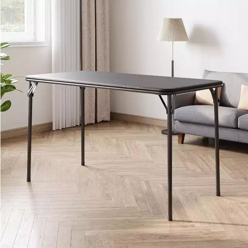 Table pliante de 4 pieds pour intérieur/extérieur, pieds métalliques verrouillables, plateau en cuir PU rembourré, pour pique-niques, fêtes, barbecues, camping