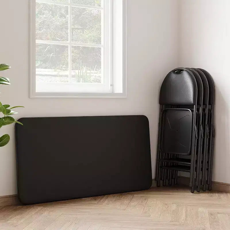 Table pliante de 4 pieds pour intérieur/extérieur, pieds métalliques verrouillables, plateau en cuir PU rembourré, pour pique-niques, fêtes, barbecues, camping
