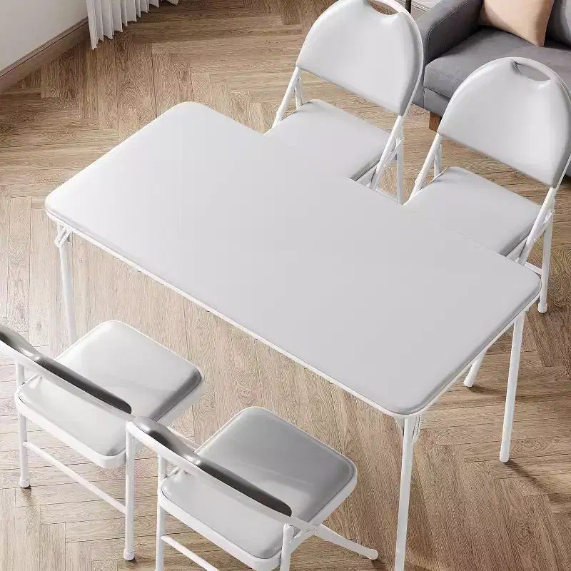 Table pliante de 4 pieds pour intérieur/extérieur, pieds métalliques verrouillables, plateau en cuir PU rembourré, pour pique-niques, fêtes, barbecues, camping