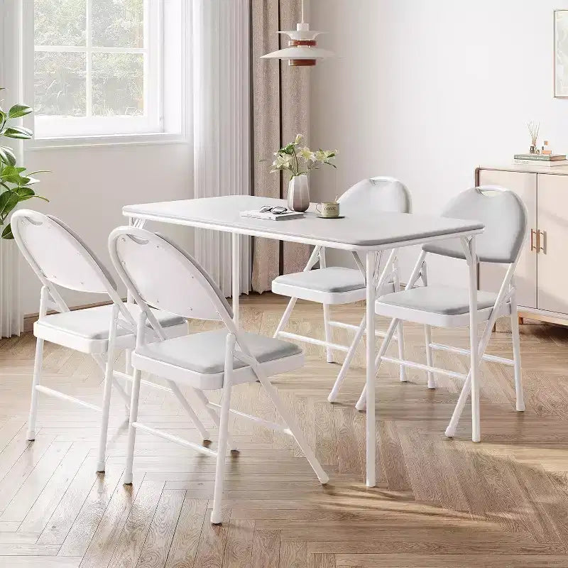 Table pliante de 4 pieds pour intérieur/extérieur, pieds métalliques verrouillables, plateau en cuir PU rembourré, pour pique-niques, fêtes, barbecues, camping