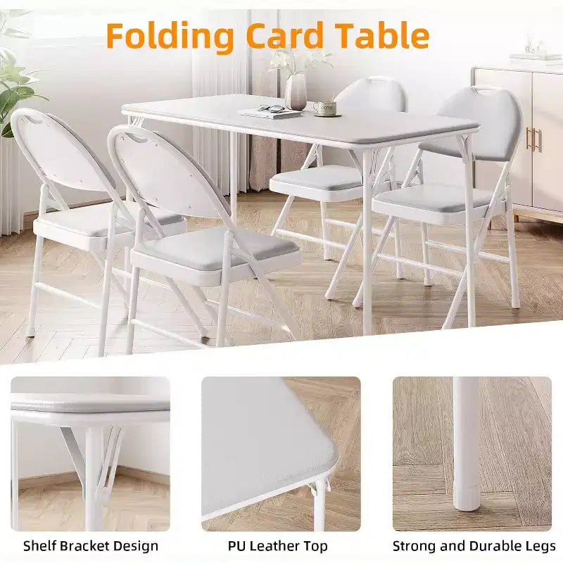Table pliante de 4 pieds pour intérieur/extérieur, pieds métalliques verrouillables, plateau en cuir PU rembourré, pour pique-niques, fêtes, barbecues, camping