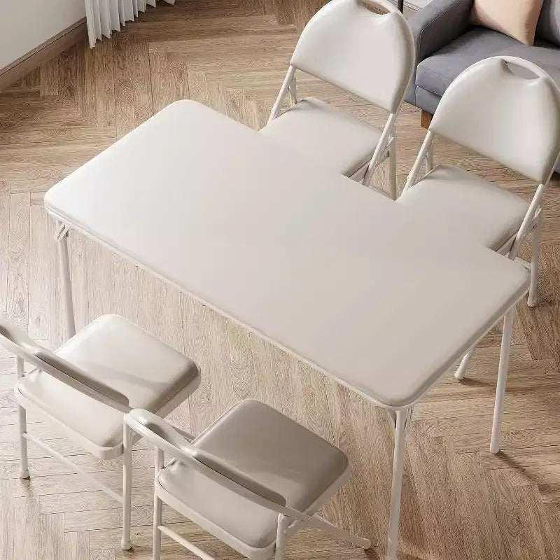 Table pliante de 4 pieds pour intérieur/extérieur, pieds métalliques verrouillables, plateau en cuir PU rembourré, pour pique-niques, fêtes, barbecues, camping