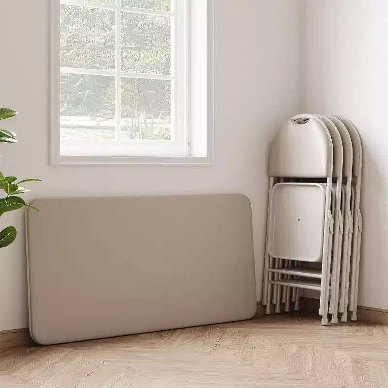 Table pliante de 4 pieds pour intérieur/extérieur, pieds métalliques verrouillables, plateau en cuir PU rembourré, pour pique-niques, fêtes, barbecues, camping