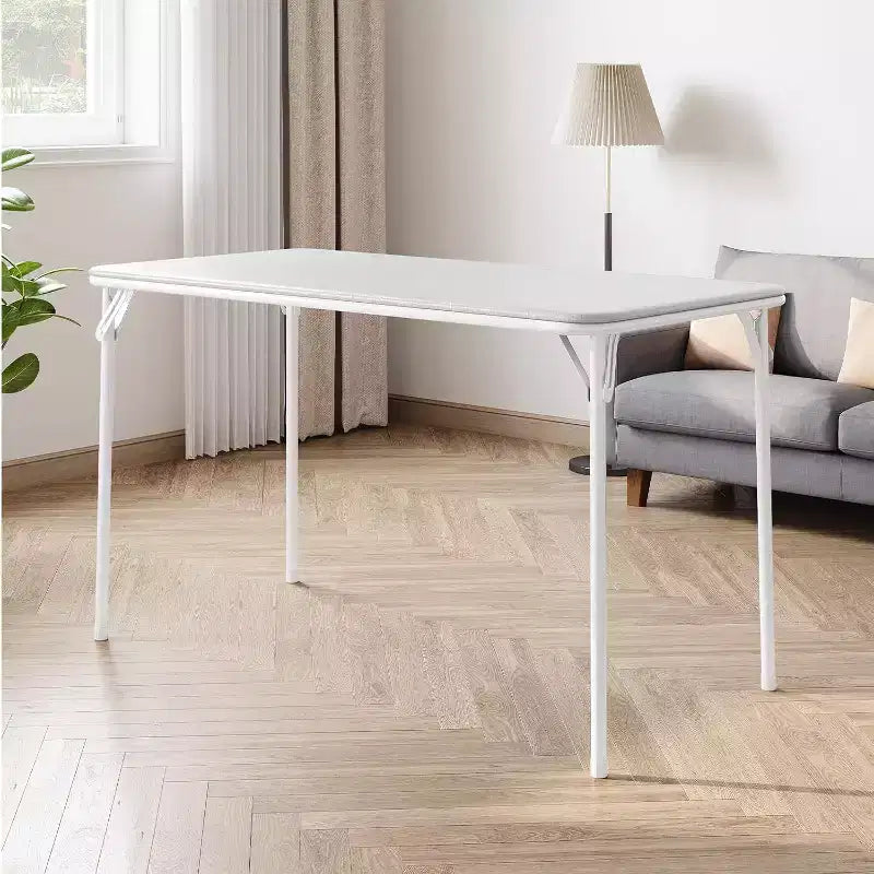 Table pliante de 4 pieds pour intérieur/extérieur, pieds métalliques verrouillables, plateau en cuir PU rembourré, pour pique-niques, fêtes, barbecues, camping