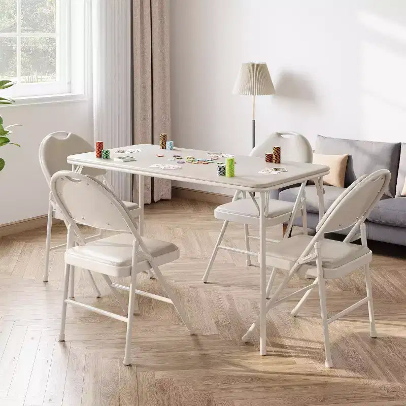 4 Feet Folding Table Indoor Outdoor, Lockable Metal Legs Support, Upholstered PU Leather Tabletop, for Picnic Parties BBQ Camping
