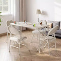 4 Feet Folding Table Indoor Outdoor, Lockable Metal Legs Support, Upholstered PU Leather Tabletop, for Picnic Parties BBQ Camping