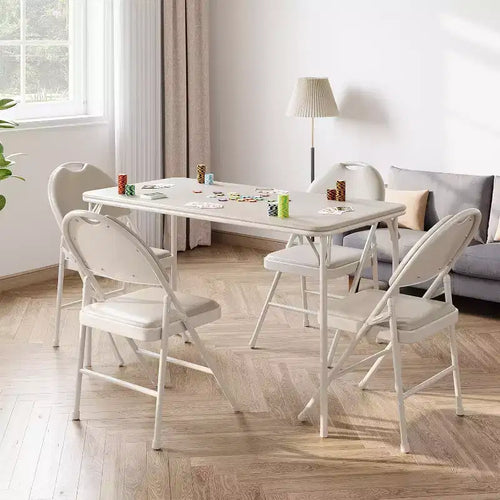 4 Feet Folding Table Indoor Outdoor, Lockable Metal Legs Support, Upholstered PU Leather Tabletop, for Picnic Parties BBQ Camping