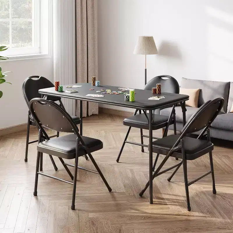 Table pliante de 4 pieds pour intérieur/extérieur, pieds métalliques verrouillables, plateau en cuir PU rembourré, pour pique-niques, fêtes, barbecues, camping