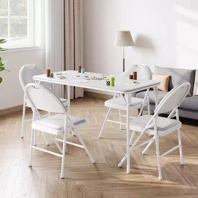 Table pliante de 4 pieds pour intérieur/extérieur, pieds métalliques verrouillables, plateau en cuir PU rembourré, pour pique-niques, fêtes, barbecues, camping