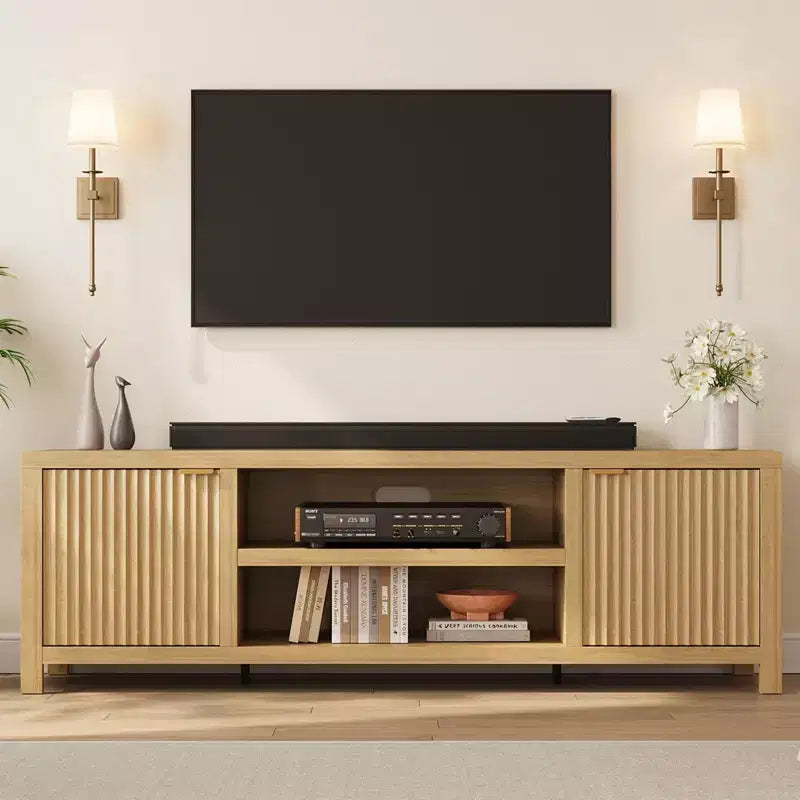 GustoWave Fluted TV Stand for 80, Modern Entertainment Center with Storage, Wooden Media Console Cabinet with Fluted Door and Handle