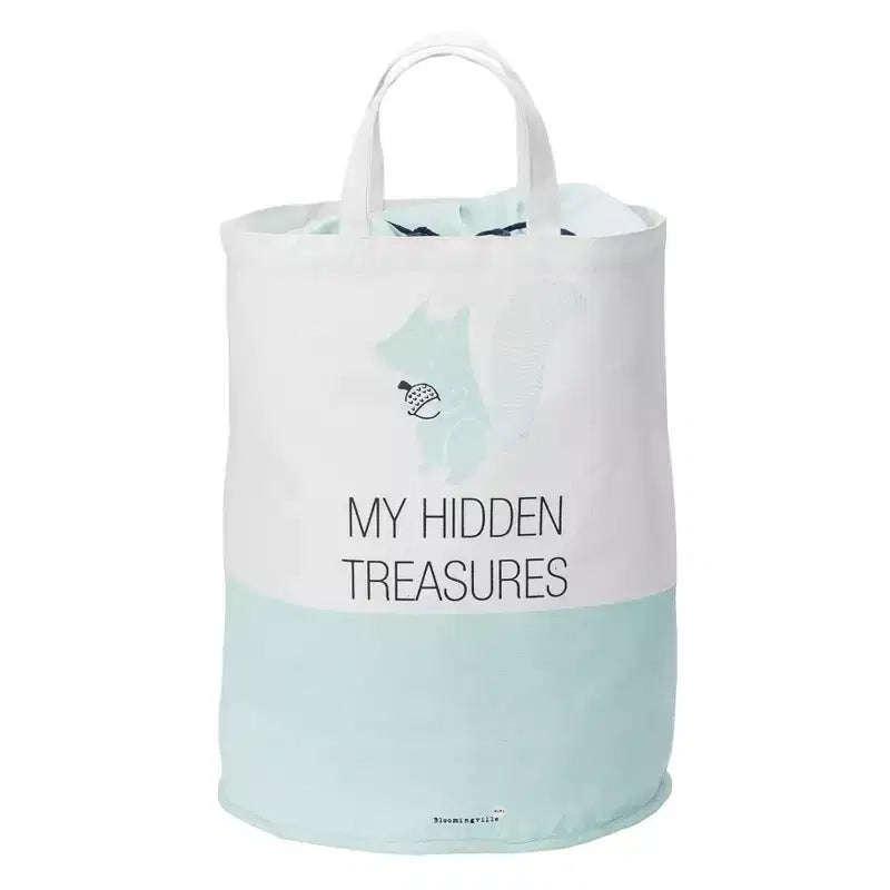 Storied Home My Hidden Treasures Cotton Storage Bag, White and Mint