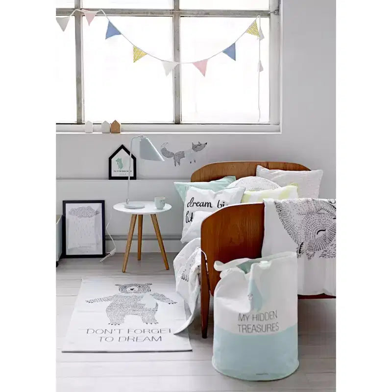 Sac de rangement en coton, blanc et vert menthe
