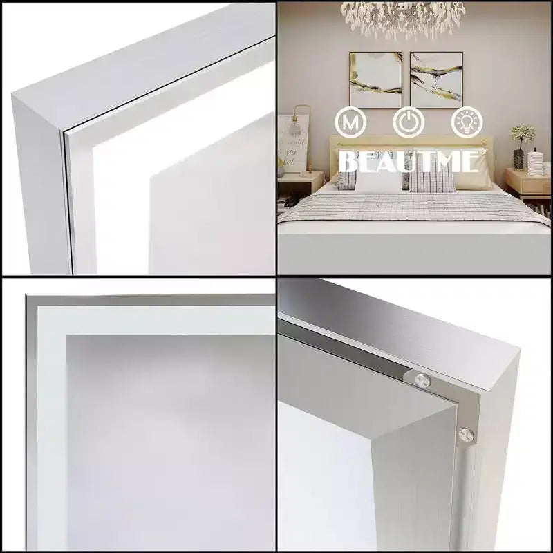Miroir de salle de bain LED 72x32, miroir mural à cadre en aluminium, commande tactile, intensité variable, design étanche, parfait pour la salle de bain