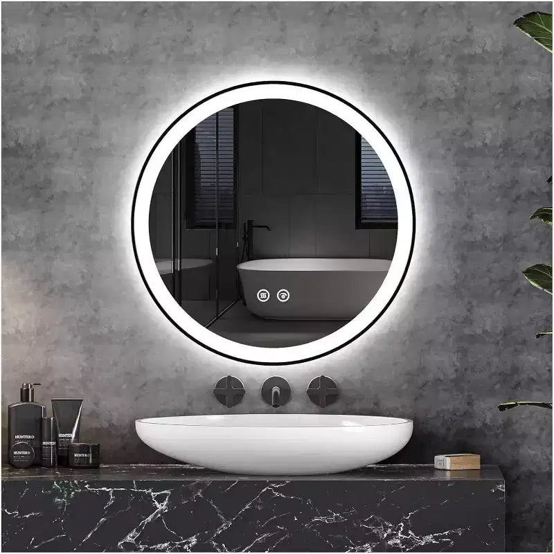 24 Modern LED Bathroom Mirror, Dual Front & Back Lighting, 3 Color Modes, Dimmable Anti-Fog Design, Square Wall Mounted Vanity Mirror