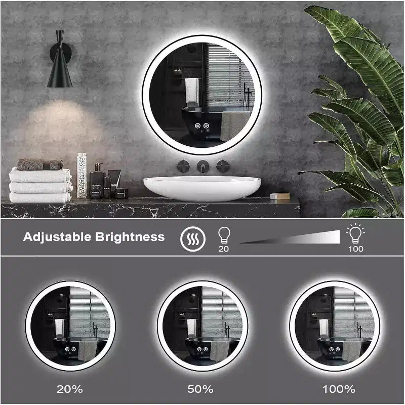 Miroir de salle de bain LED moderne de 61 cm, éclairage avant et arrière double, 3 modes de couleur, intensité réglable, anti-buée, miroir de courtoisie carré mural