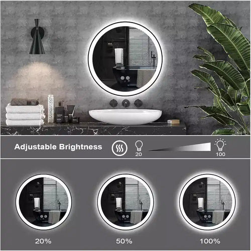 Miroir de salle de bain LED moderne de 61 cm, éclairage avant et arrière double, 3 modes de couleur, intensité réglable, anti-buée, miroir de courtoisie carré mural