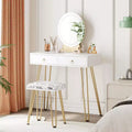 GustoWave Vanity Desk with Stool, Small Makeup Vanity Table with 3 Lighting Modes Brightness Adjustable, 32 Inch Makeup Vanity Table with 2 Drawers