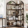 5 Tier Corner Bookcase, Industrial Wood Bookshelf with Metal Frame, Open Shelves Book Storage Organizer for Living Room, Bedroom, Home Office