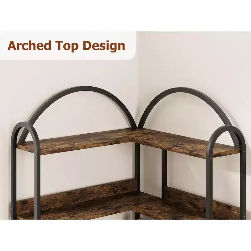 Bibliothèque d'angle à 5 niveaux, étagère industrielle en bois avec cadre en métal, étagères ouvertes de rangement pour livres pour salon, chambre à coucher, bureau à domicile
