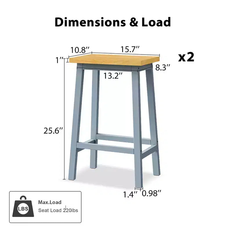Tabourets de bar en bois massif, lot de 2, hauteur 65 cm, tabourets de comptoir de ferme avec repose-pieds