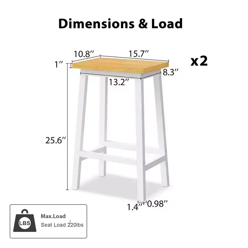 Tabourets de bar en bois massif, lot de 2, hauteur 65 cm, tabourets de comptoir de ferme avec repose-pieds