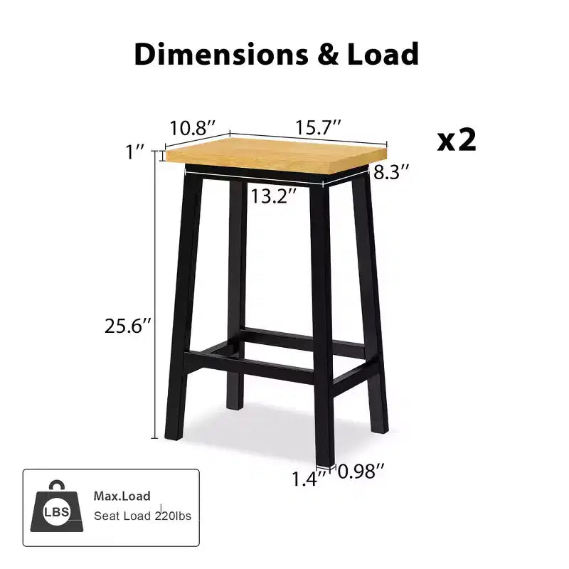 Tabourets de bar en bois massif, lot de 2, hauteur 65 cm, tabourets de comptoir de ferme avec repose-pieds