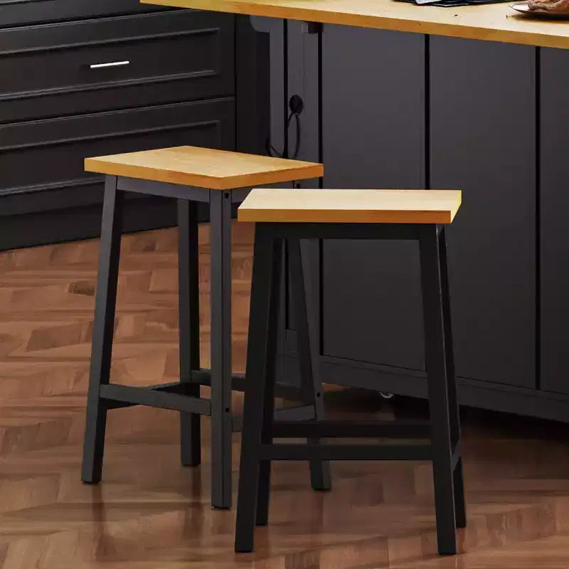 Whisen Solid Wood Bar Stools, 25.6 Set of 2, Farmhouse Counter Stools with Footrests