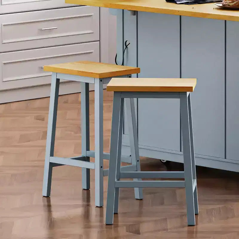 Tabourets de bar en bois massif, lot de 2, hauteur 65 cm, tabourets de comptoir de ferme avec repose-pieds