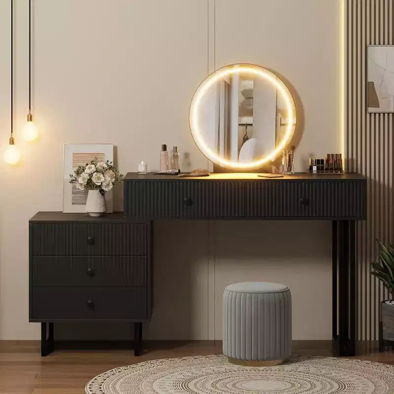 GustoWave Vanity Desk with Mirror and Lights, Small Makeup Vanity with 5 Drawers for Bedroom, Makeup Vanity Organizer with 3 Color Lights