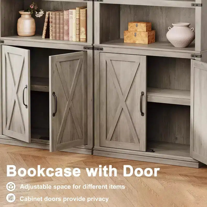 68,7Bibliothèque Étagère avec Armoire de Rangement, Meuble de Rangement sur Pied à 5 Niveaux, Bibliothèque en Bois avec Portes, Gris