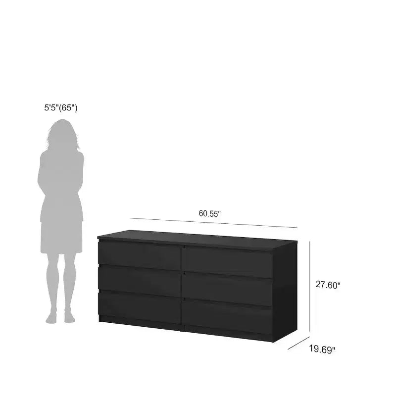 Commode double 6 tiroirs , noir mat