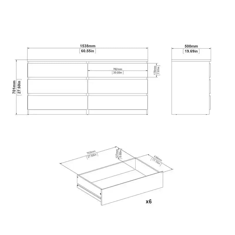 Commode double 6 tiroirs , noir mat