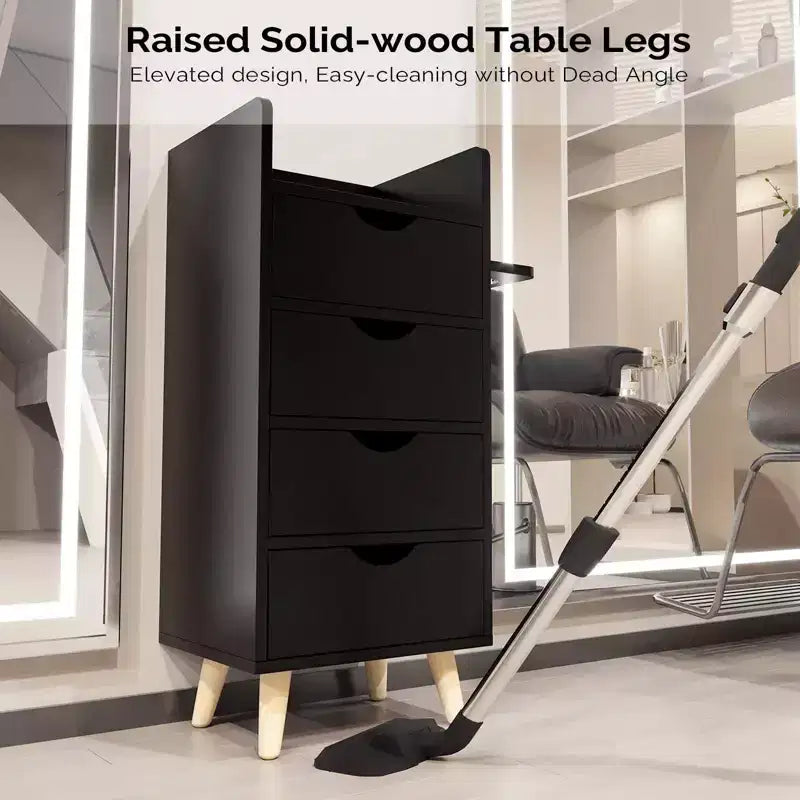 Meuble de rangement pour salon de coiffure avec 4 tiroirs et 2 supports pour sèche-cheveux