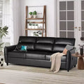 TYBOATLE 85 Faux Leather 3-Seater Sofa with USB Ports, Mid-Century Modern Couch for Living Room, Office, or Apartment  Black