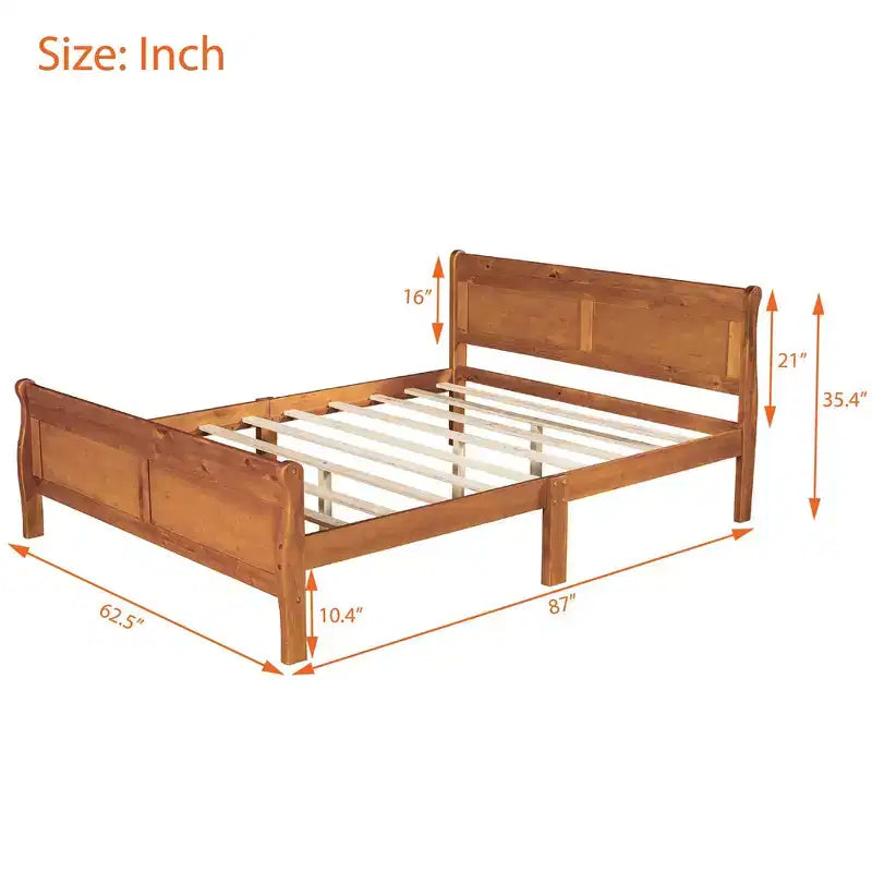 Lit plateforme Queen en bois avec tête de lit et support à lattes en bois (Chêne)