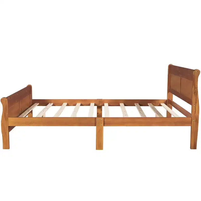 Lit plateforme Queen en bois avec tête de lit et support à lattes en bois (Chêne)
