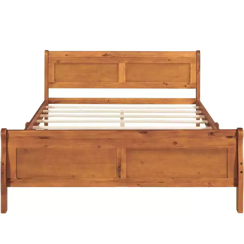 Lit plateforme Queen en bois avec tête de lit et support à lattes en bois (Chêne)
