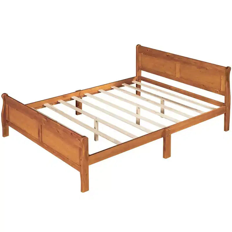 Lit plateforme Queen en bois avec tête de lit et support à lattes en bois (Chêne)