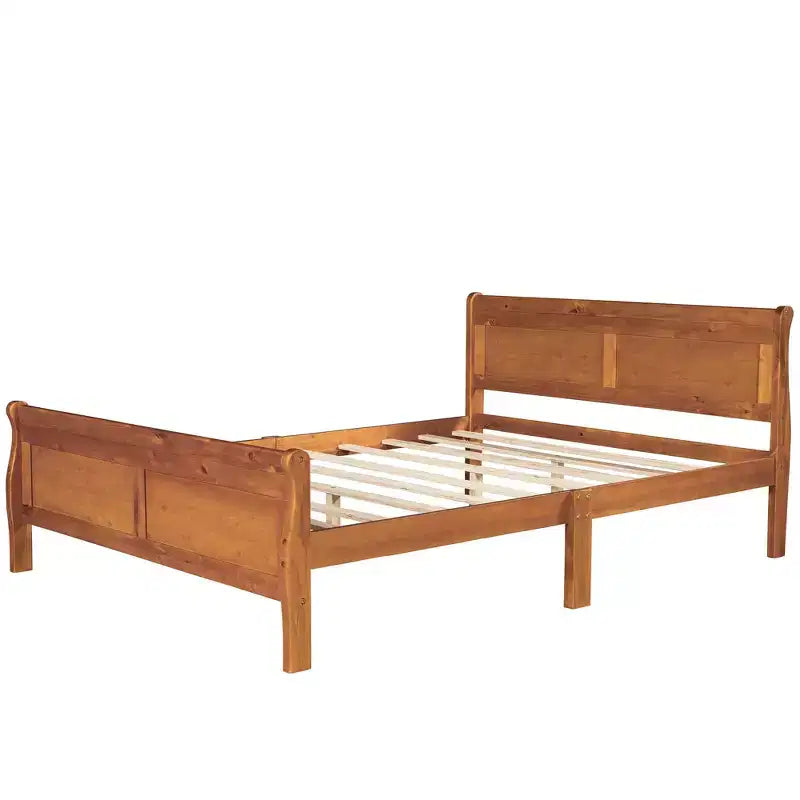 Lit plateforme Queen en bois avec tête de lit et support à lattes en bois (Chêne)