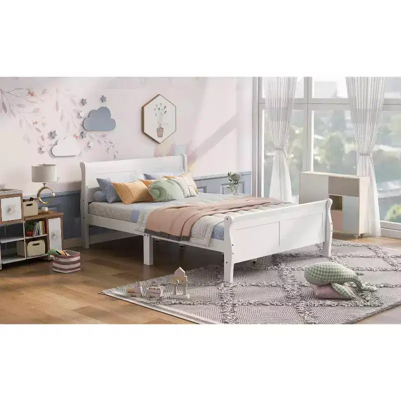 Lit plateforme Queen en bois avec tête de lit et support à lattes en bois (Chêne)