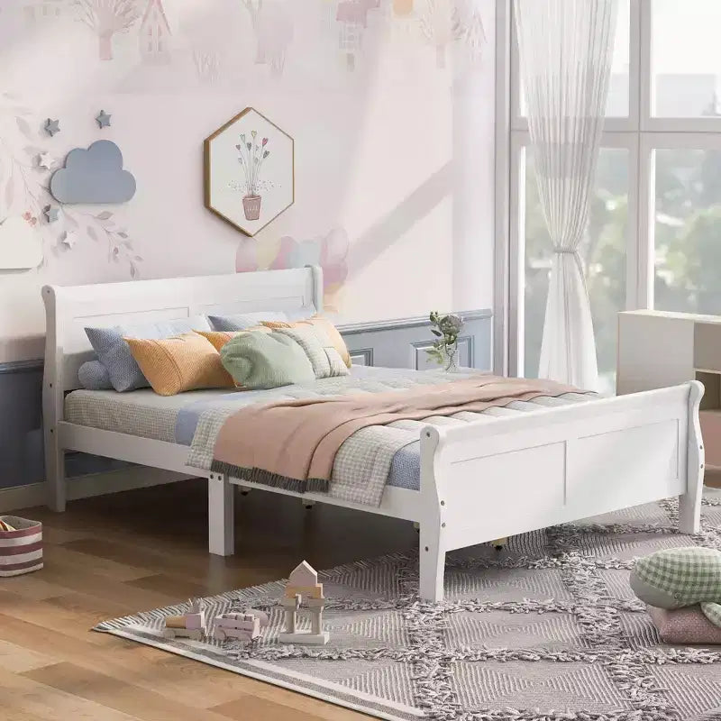 Lit plateforme Queen en bois avec tête de lit et support à lattes en bois (Chêne)