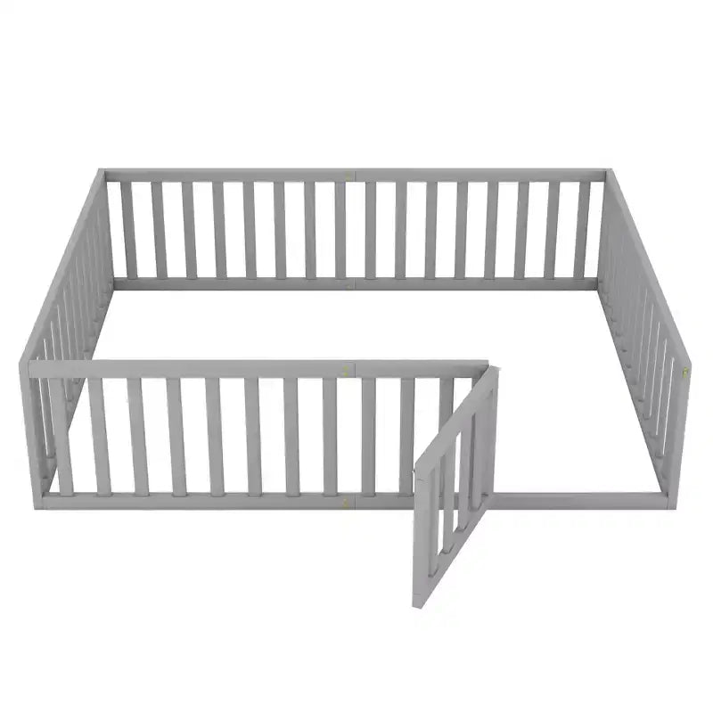 Cadre de lit en bois pour sol Queen Size avec clôture et porte gris