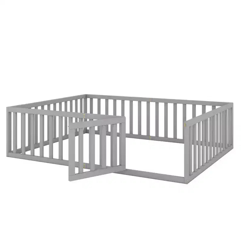 Cadre de lit en bois pour sol Queen Size avec clôture et porte gris
