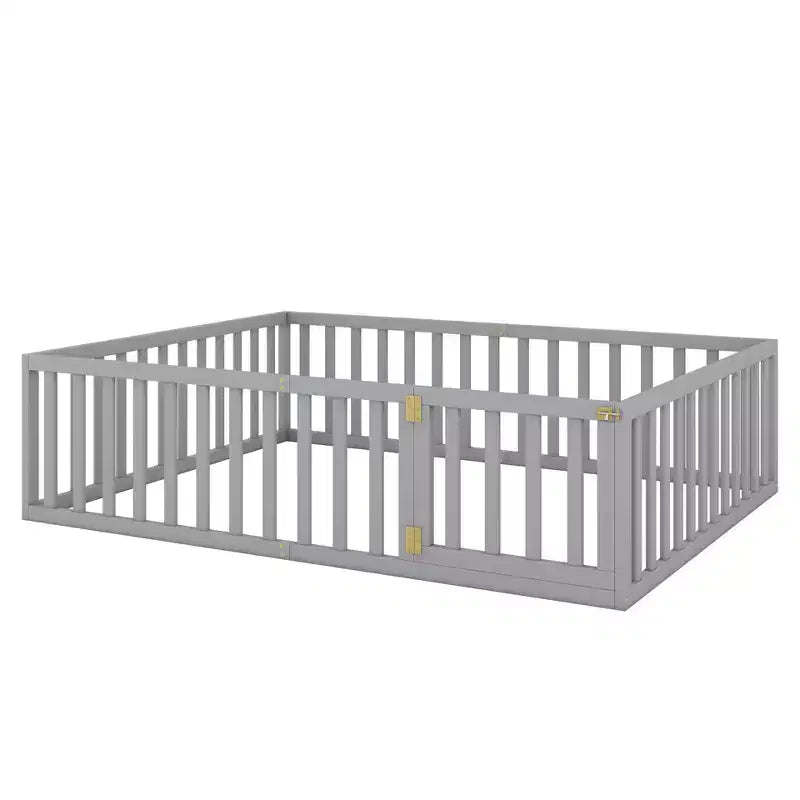 Cadre de lit en bois pour sol Queen Size avec clôture et porte gris