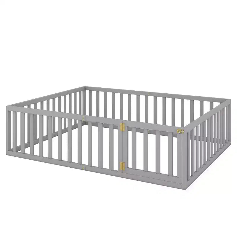 Cadre de lit en bois pour sol Queen Size avec clôture et porte gris